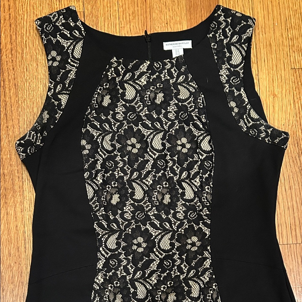 Katherine Barclay Elegant Black and Cream Lace Dress Size 10 - Picture 11 of 15